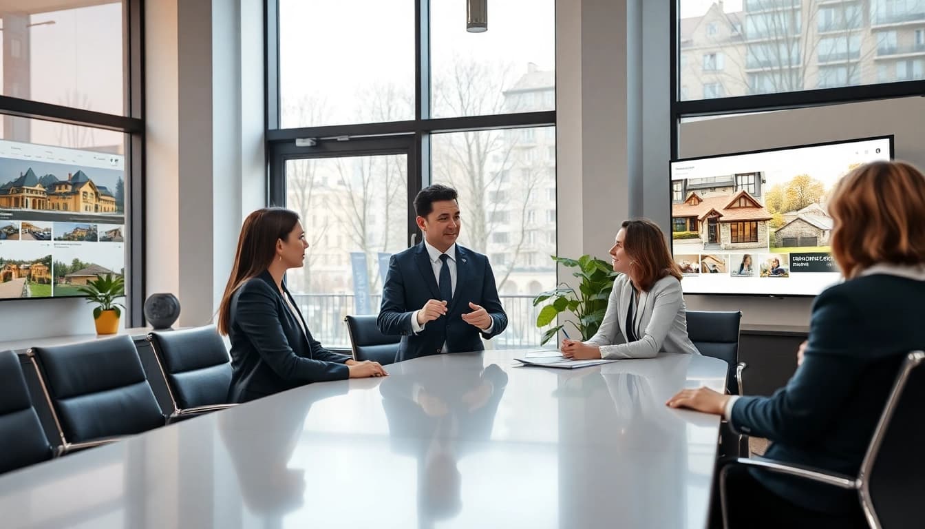 Immobilienmakler Frankfurt Eckenheim berät Kunden in modernem Büro über Immobilien.