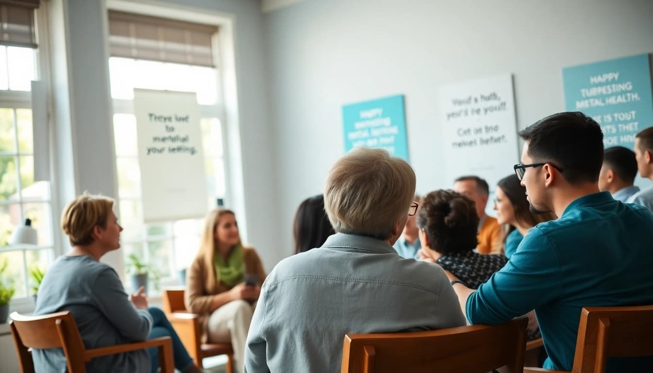 Mental health awareness event encouraging open dialogue among diverse participants.