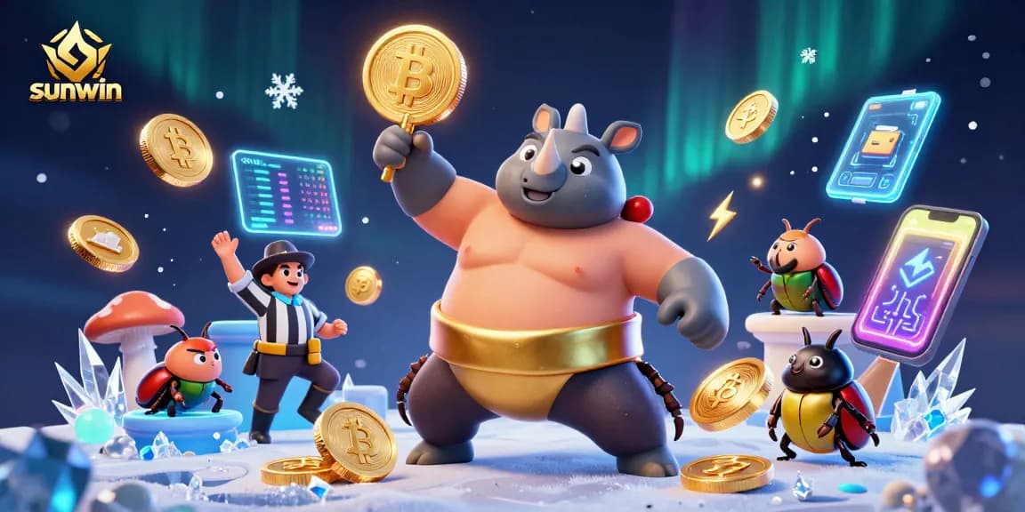 Experience the excitement of sunwin with our vibrant 3D casino illustration showcasing a unique sumo beetle championship.