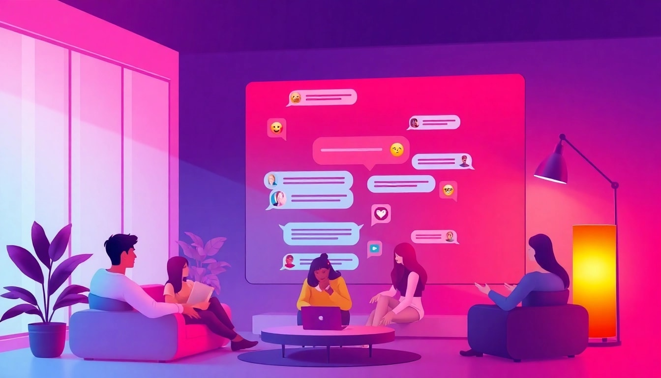 Engaging digital environment showcasing diverse users engaging in sex chat online with vibrant colors and inviting layout.