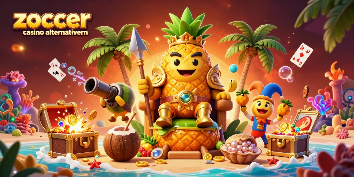 Erlebe aufregende Spielmöglichkeiten mit Zoccer Casino Alternativen, während der goldene Ananas-König im Casino regiert und bunten Reichtum verteilt.