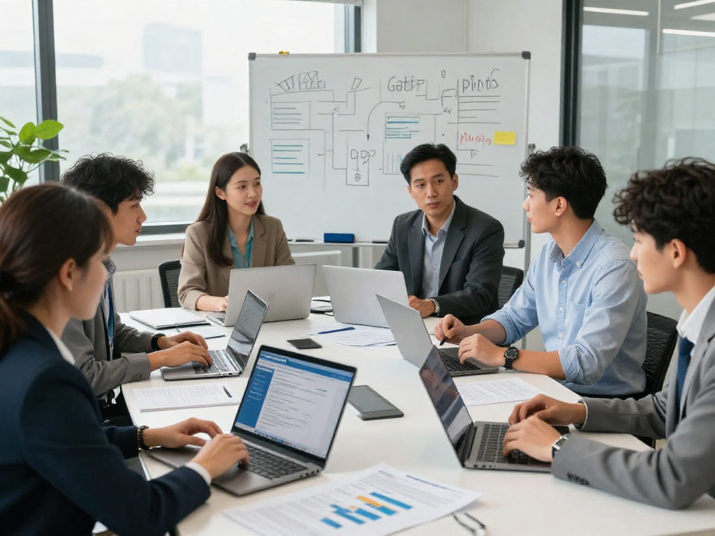 Professionelles Meeting zur Datenschutz Dienstleistung mit Teamdiskussion über GDPR-Compliance.