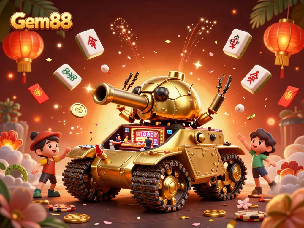Experience thrilling action at Gem88's vibrant online casino showcased in a dynamic scene.