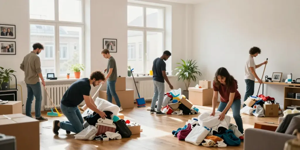 Efficient Entrümpelung Berlin team decluttering an urban apartment.