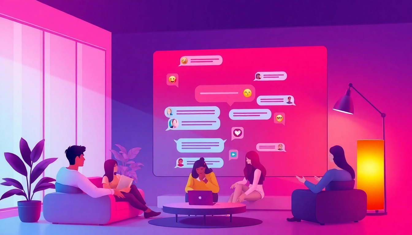 Engaging digital environment showcasing diverse users engaging in sex chat online with vibrant colors and inviting layout.