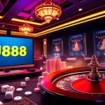 Exciting gambling scene showcasing U888 online gaming with casino tables and vibrant colors.