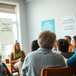 Mental health awareness event encouraging open dialogue among diverse participants.