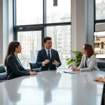 Immobilienmakler Frankfurt Eckenheim berät Kunden in modernem Büro über Immobilien.