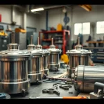 Auto Kufen im Vordergrund eines gut beleuchteten Werkstatt, umgeben von Werkzeuginstrumenten.