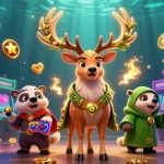 Experience the thrill of LU88 with a richly detailed 3D casino scene featuring vibrant slot reels and enchanting characters.