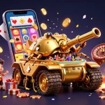 Zoccer casino offers a vibrant scene with a golden beetle tank revealing a miniature casino and rich gaming elements.