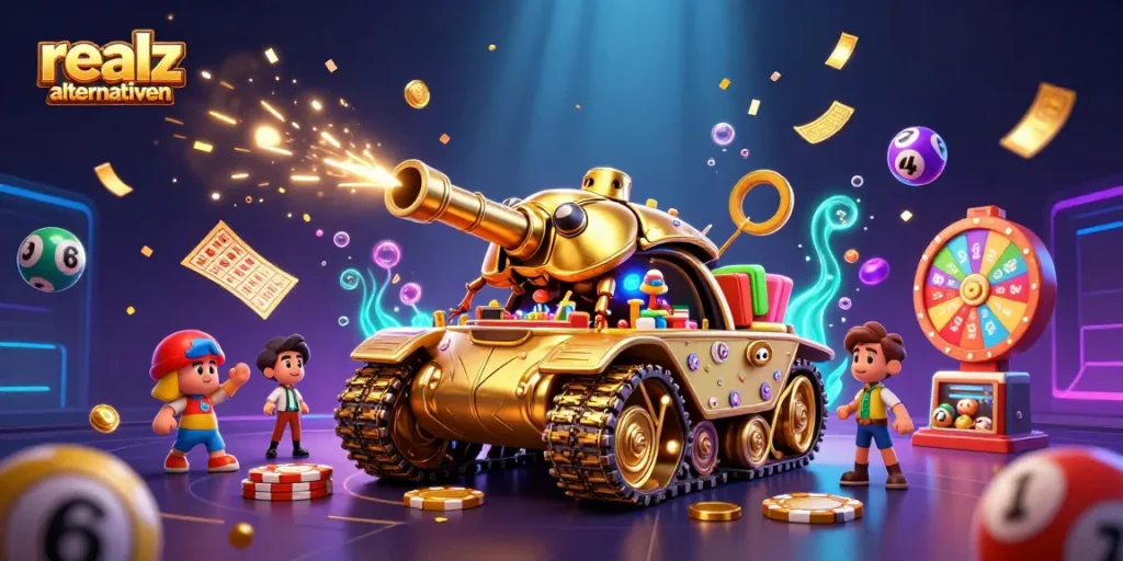 Erleben Sie die besten realz casino alternativen mit einer farbenfrohen Casino-Szene und fesselnden Spielen.