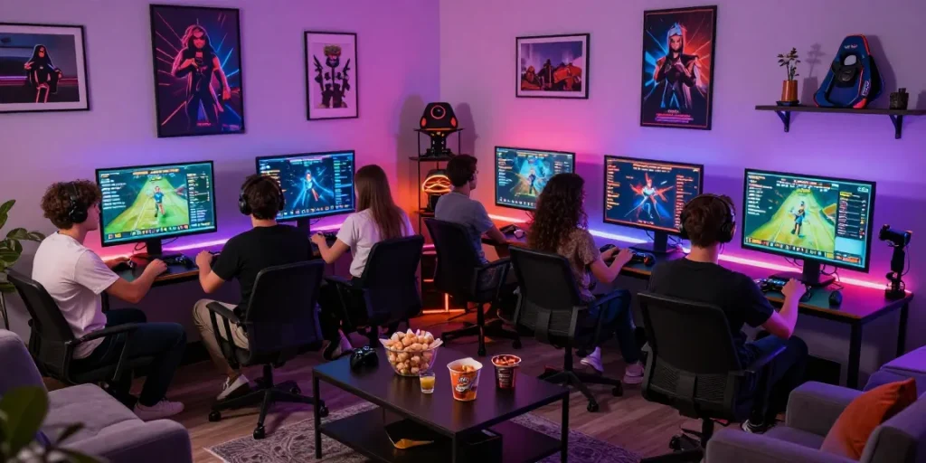 Exciting gaming scene with friends enjoying FAFA828 online betting experience.